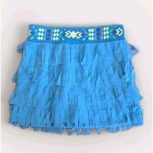 Justice Teal Blue Dangle Skirt Girls Size 7 Neon Elastic Waist Shorts Underneath